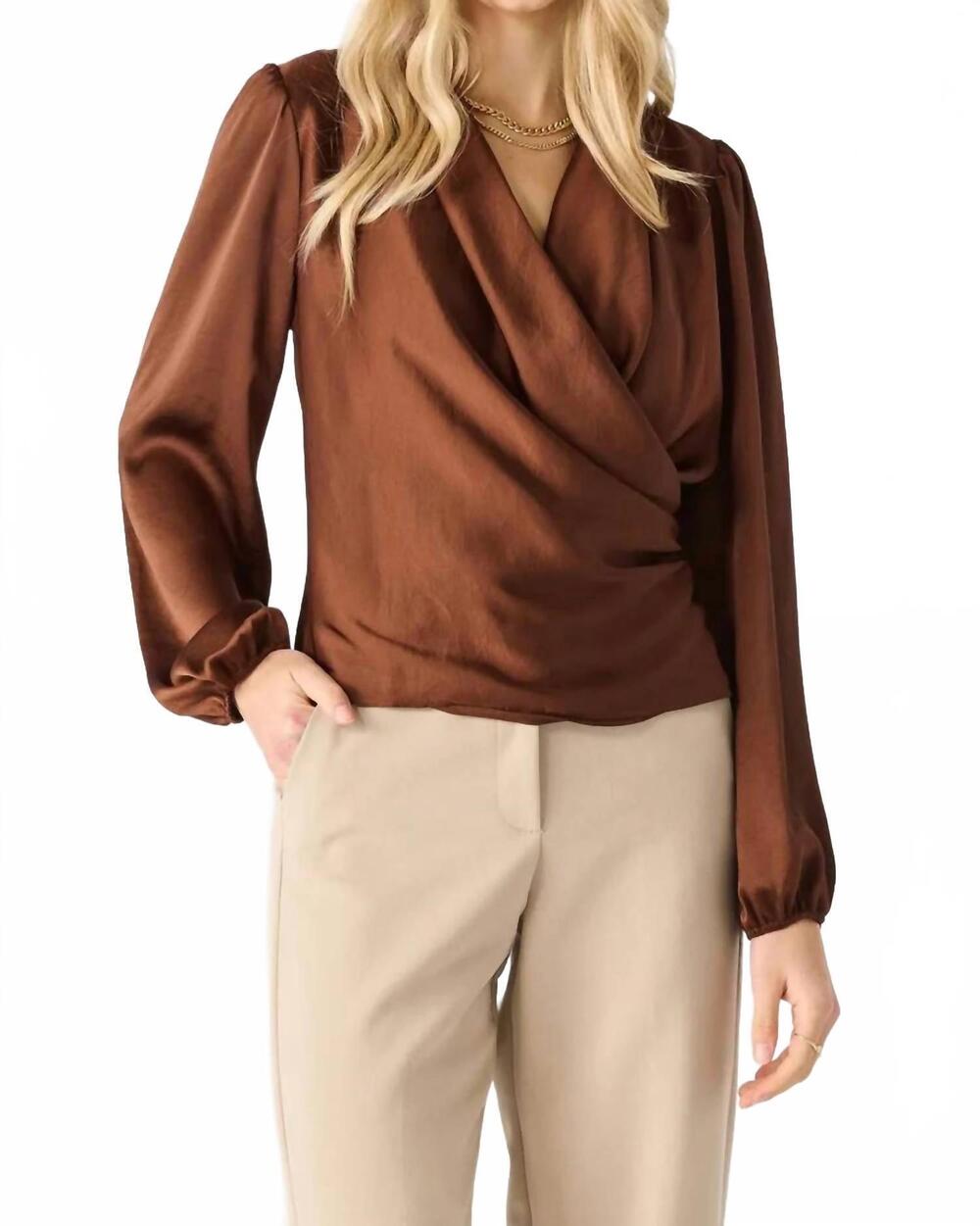 NEW DEX soft wrap blouse in cognac